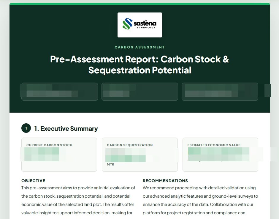 SastenaScreen pre-assessment carbon report