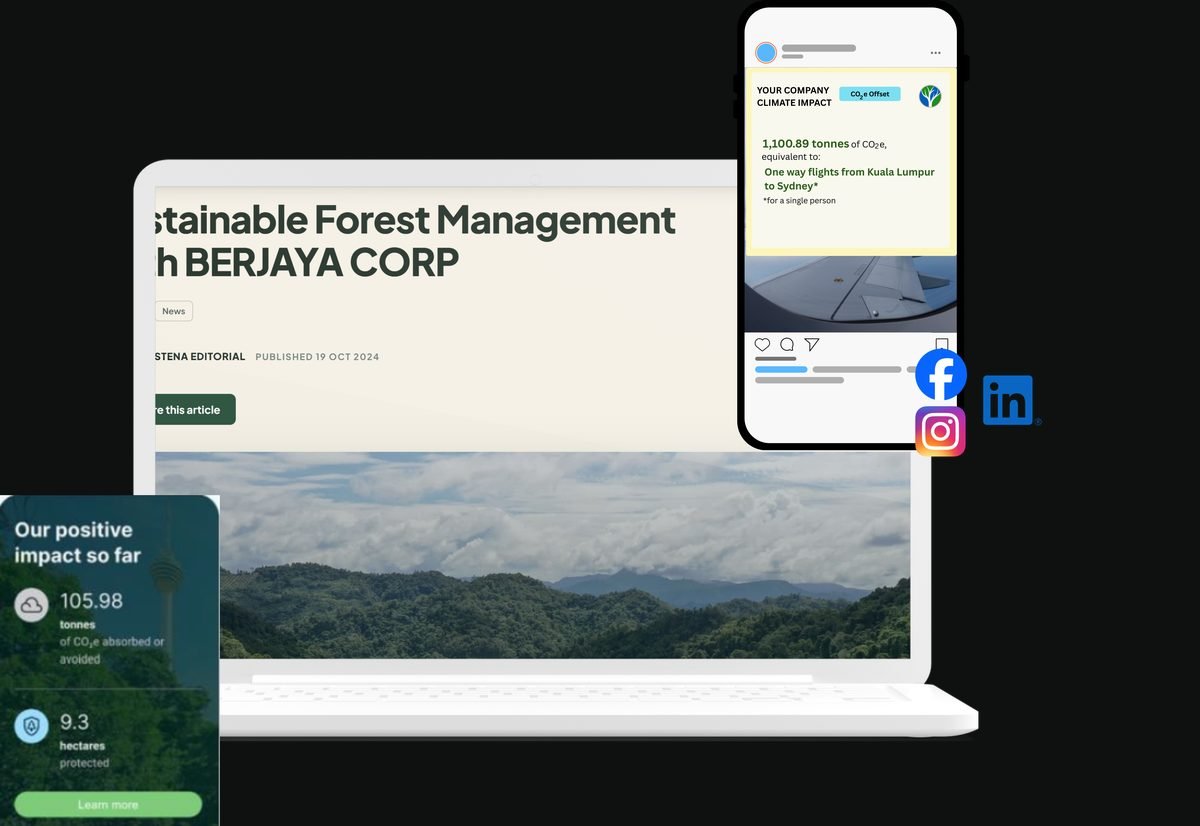 Shareable impact cards and social media widgets for corporate climate communication