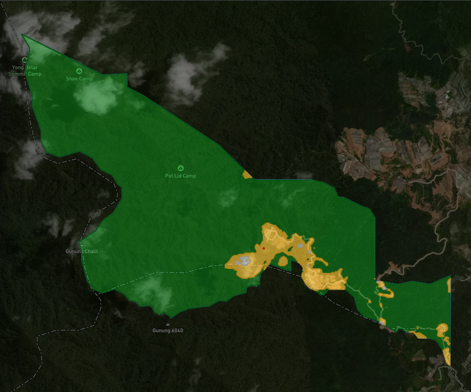 Project boundary map of the Lojing Highlands conservation area, 1,089 hectares