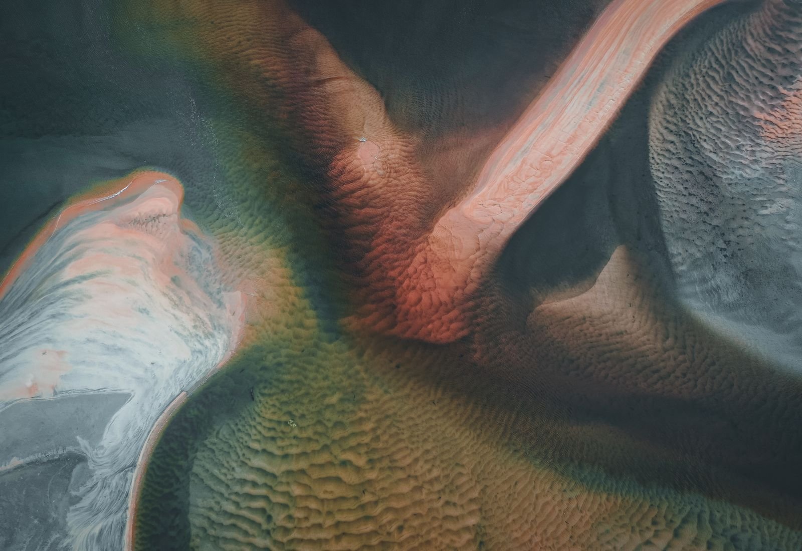 False-color aerial view of a landscape