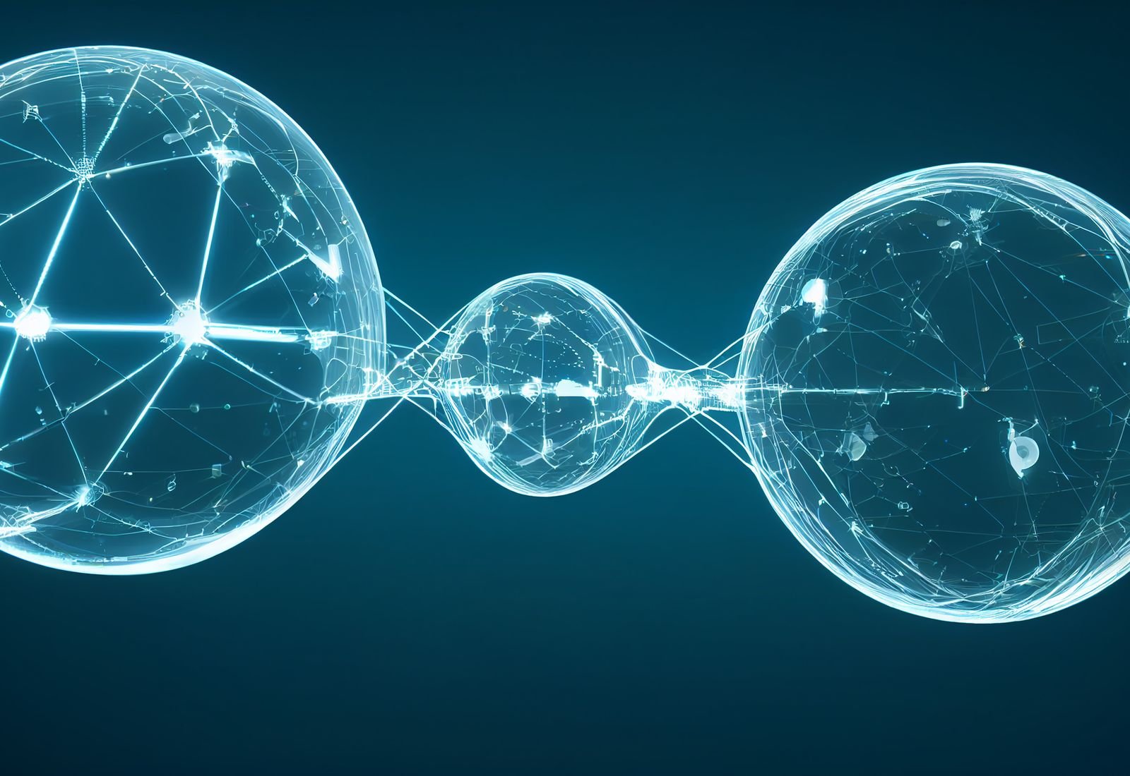 Connected network of glowing data points